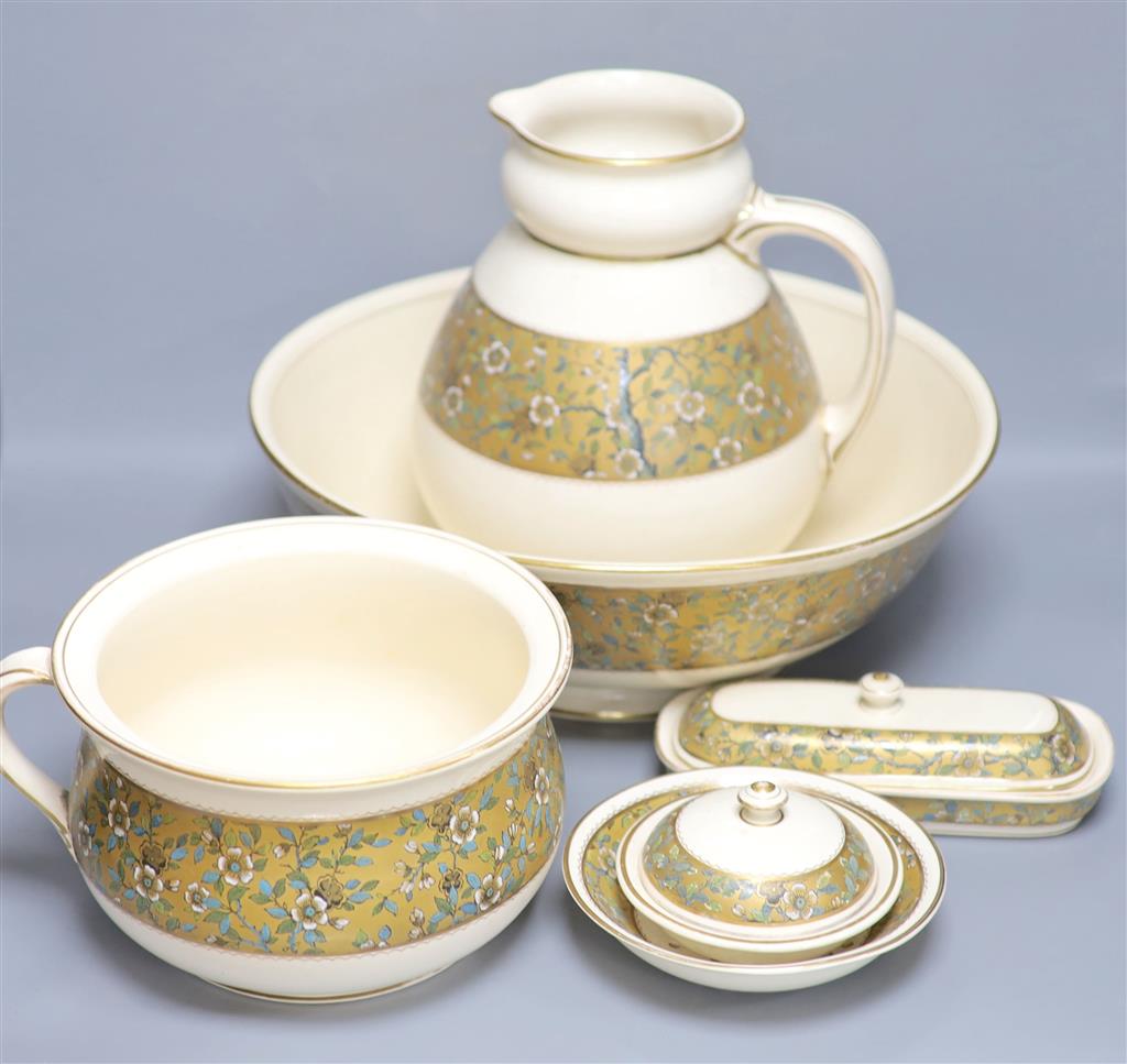 A Doulton Aesthetic period pottery washstand set, jug 27cm